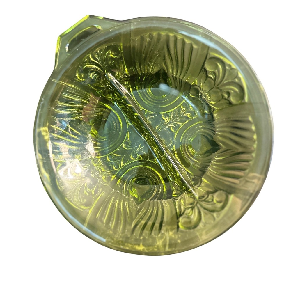 US Glass Georgia Pattern Nappy Dish Olive Green Peacock Eye Divided EAPG‎ c.1902